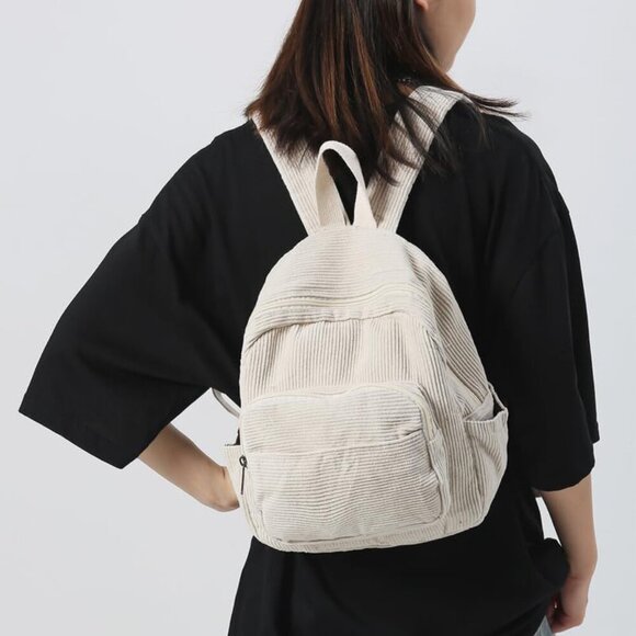 Mini Corduroy Backpack Purse for Women Small Casual Travel Organizer - Picture 8 of 10